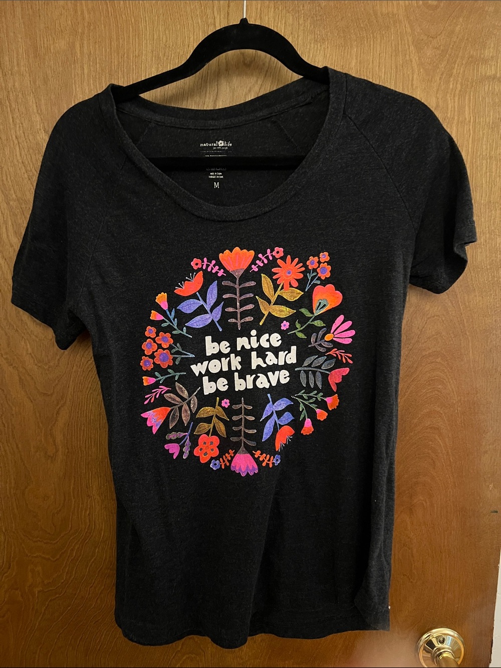 NATURAL LIFE Black Short-Sleeve Tee with Colorful Floral Graphic